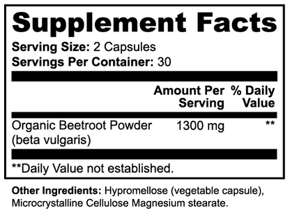 VASCUMAX – 1300mg Organic Beetroot (Beta vulgaris) Capsules